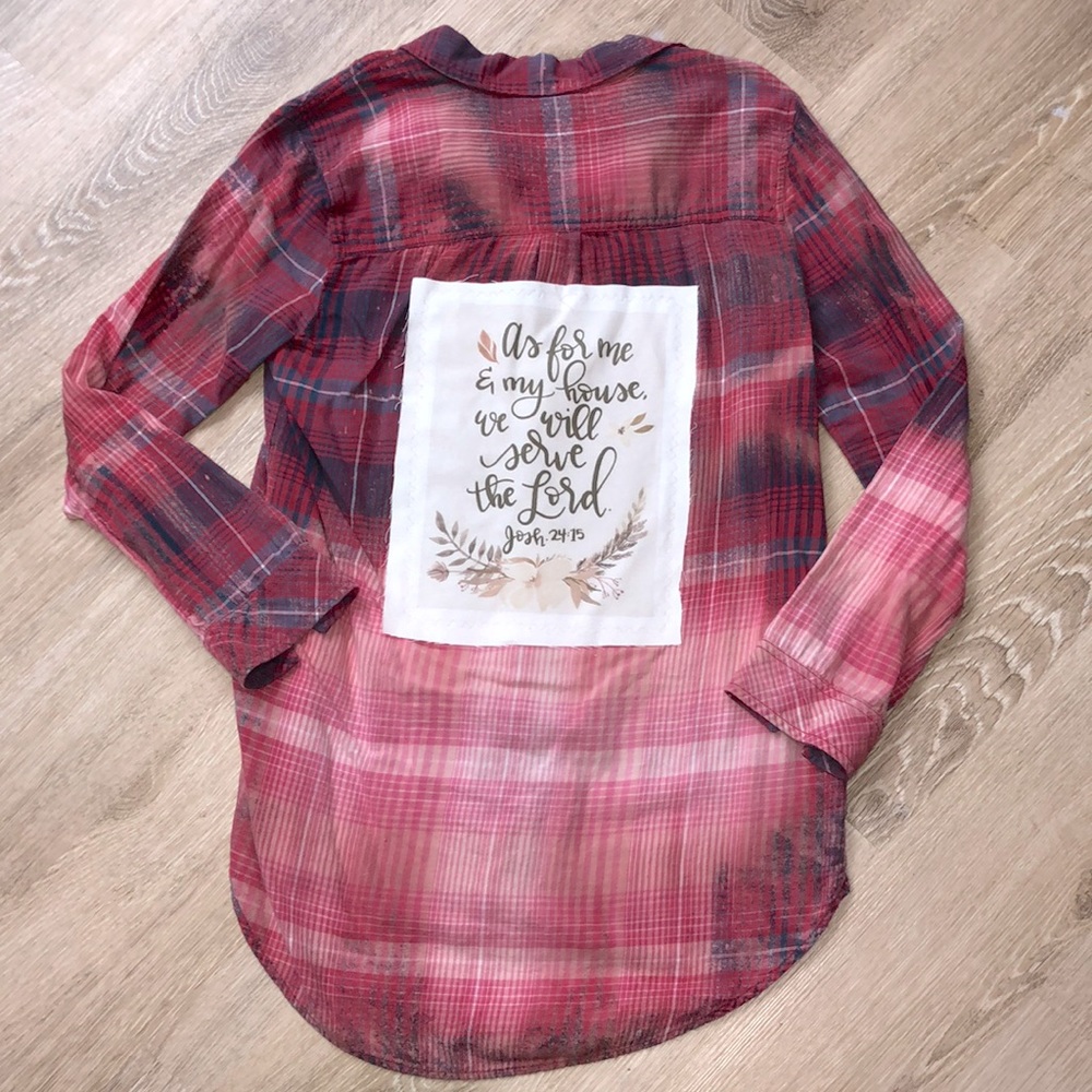 Custom bleached scripture backed plaid shirt - Picture 1 of 5